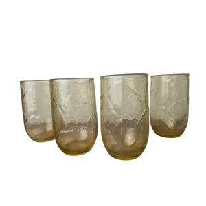 Vintage Anchor Hocking Juice Glasses Sherwood Honey Gold Textured 6 oz Set of 4